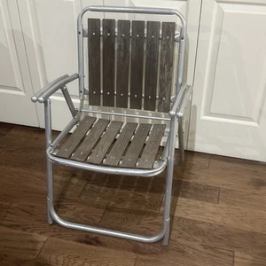 Vintage Aluminum Redwood Folding Lawn Chair 6-Slat Patio MCM FREE SHIPPING - Picture 1 of 10