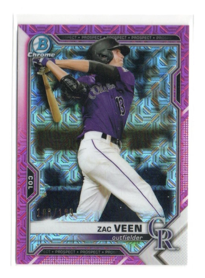 2021 Bowman Chrome Zac Veen #BCP-3 Pink Mojo Refractor /199 (RC) ROCKIES - Image 1 of 1
