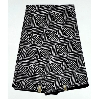 "Африканская ткань/анкара - черный, белый дизайн ""Tribal Matrix"", ДВОР или ОПТОВАЯ ПРОДАЖА" - Изображение 1 из 4