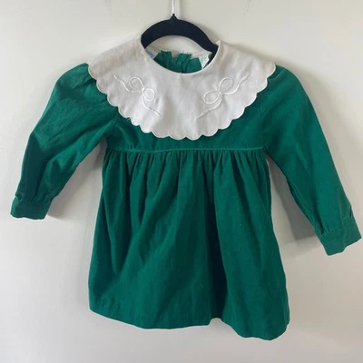 NWT Vintage Carters Girls Green Corduroy Dress White Collar Bows Size 4T - Image 1 of 4