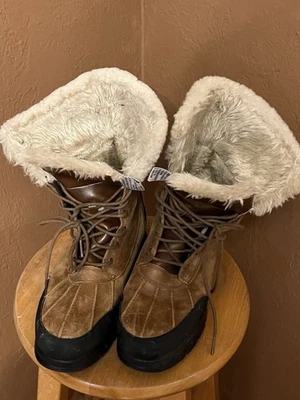 Botas Ralph Lauren para mujer 10B Quinta cuero marrón nieve forradas de piel de oveja con cordones Foto 1 de 4