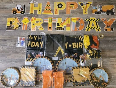 Construction Party Set w Hanging Birthday Letter Cutouts, Party Decor & Access - Image 1 of 2