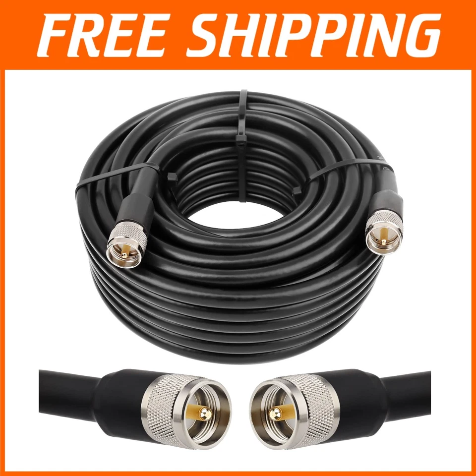 Low Loss 60ft RG8 UHF Coax Cable with Male Connectors for CB & HAM Radios - Image 1 of 4