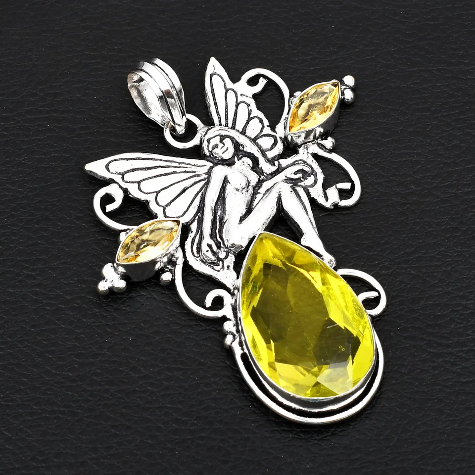 Lemon Topaz Citrine Gemstone Handmade Fairy Pendant Jewelry Gift 2.88" AP-25872 - Image 1 of 1