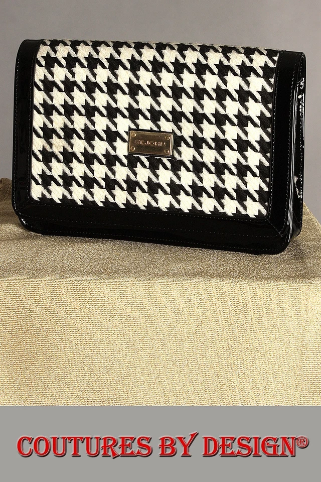 St John Knits Black & White Hounds Tooth Fold Over Clutch Bag NWT MSRP $500 - Image 1 of 4