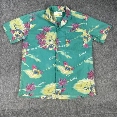 Camisa DE COLECCIÓN Mango Bay Para Hombres Mediana Verde azulado Hawaiana Aloha Cuello de campamento Botón Años 90 Foto 1 de 4