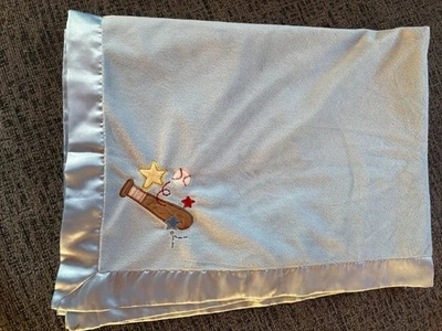 Circo Baby Blue Baseball Bat Blanket With Satin Trim - Soft Plush Polyester Embr - Image 1 of 4