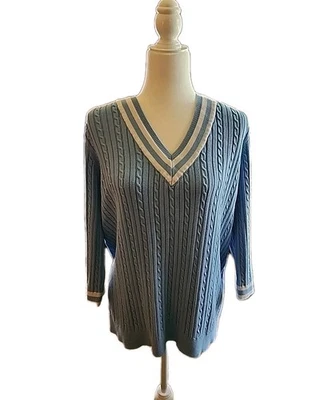 复古 Chaps 女式校服套衫毛衣,尺寸 2X 蓝色海岸学院风棉 — 第 1/4 张图片