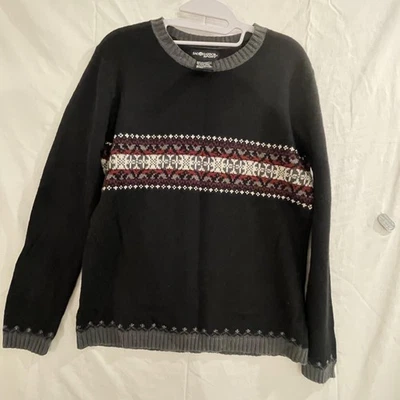 VTG Sag Harbor Sport Sweater Women's S Black Gray Fair Isle Crewneck Wool Blend - Image 1 of 4