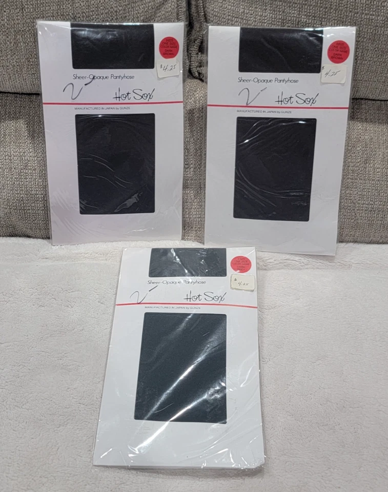 Lote De 3 Pantimedias Hot Sox Transparente-Opacas Marrón Oscuro Y Gris Talla Única 1983 GUNZE Foto 1 de 4