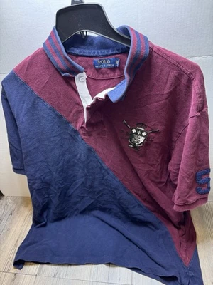 Polo Ralph Lauren Rugby Vintage Rojo Azul Escudo Grande Logo Para Hombre Talla 2XLT Foto 1 de 4