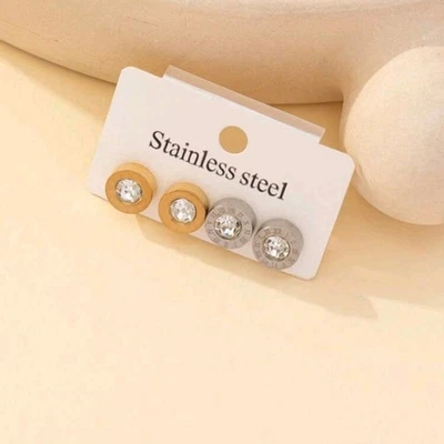 2 pares de aretes circulares número romano titanio acero inoxidable Foto 1 de 3