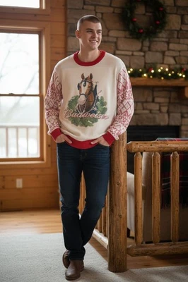 Suéter Budweiser Para Hombre Clydesdale Vacaciones Navidad Talla 3XL Estampado Gráfico Tejido Foto 1 de 4