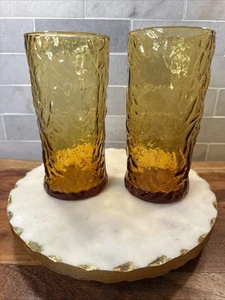Vintage UCAGCO Made In Italy Textured Amber Talk Glasses 14 oz.  Set Of 2 - Picture 1 of 5