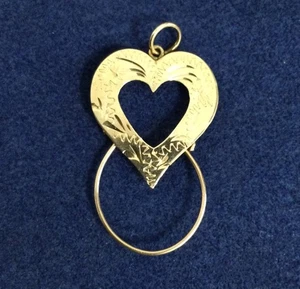 Ciondolo porta ciondolo cuore vintage filigrana oro giallo 14 kt taglio diamante anni 80 - Foto 1 di 3