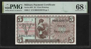 US Military Payment Certificate 5$ PMG 68 EPQ P#S906-1 Series 661 First Printing - Imagen 1 de 4