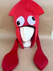 Squid Hat One Size Padded Red Goofy Eyeballs Crazy Hat Costume Halloween - Picture 1 of 8