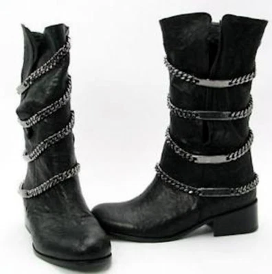 THOMAS WYLDE BOOTS ID BRACELET / CHAIN  ALL LEATHER BLACK 39 . - image 1 of 4