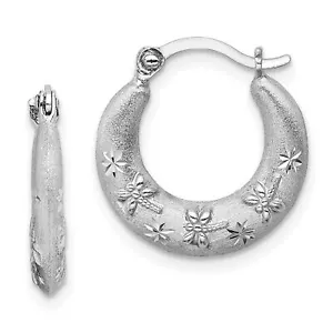 Sterling Silver Rhodium Plated D/C Hoop Earrings QE8379 - Picture 1 of 4