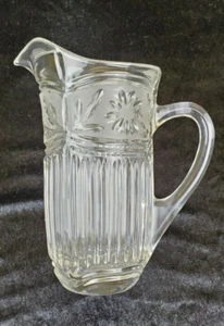 Vintage Crystal Pitcher Frosted Cut Floral Clear Glass Heavy 7" Tall - Picture 1 of 9