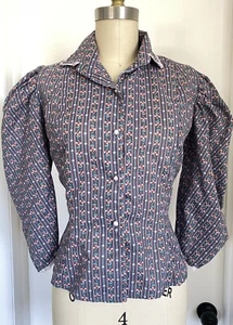 Women's Vintage 70's Boho Prairie Cottagecore Full Sleeve Floral Blouse Calico M - Picture 1 of 4