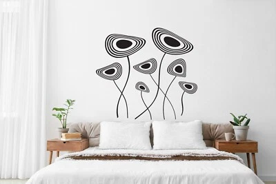 Retro Flower Wall Decals, Geometric Floral Decor, Mid Century Modern Nursery Dec - Image 1 of 3