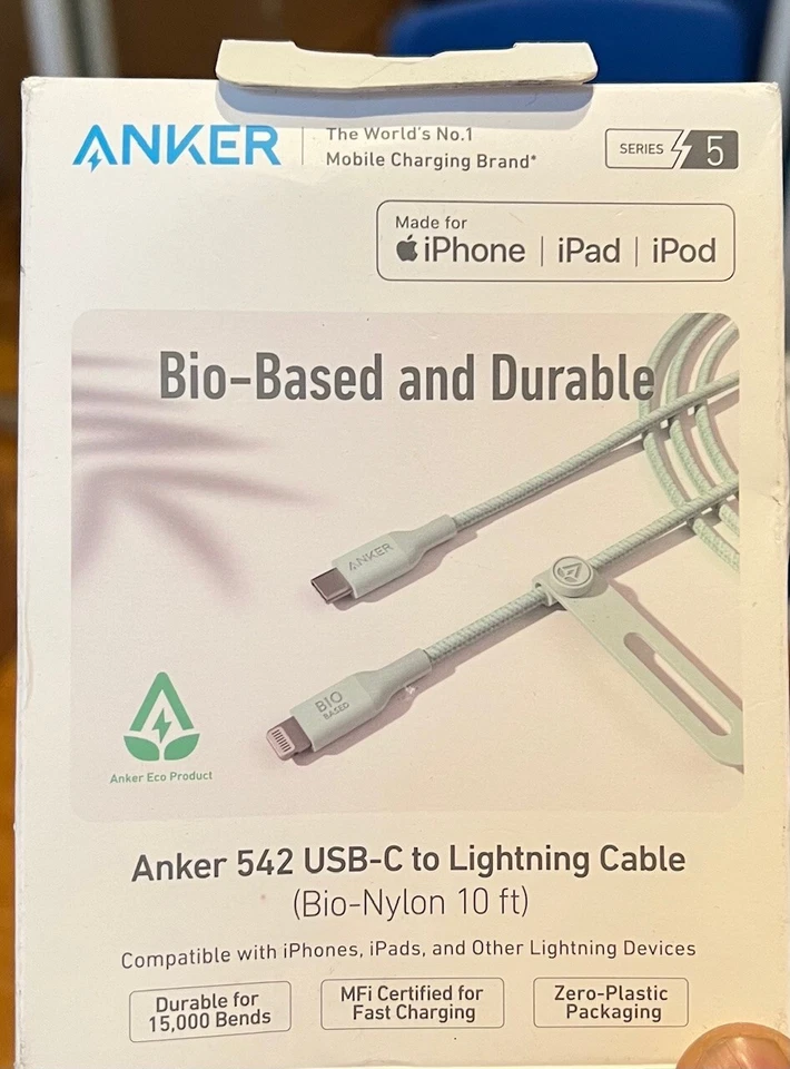 Anker 542 USB-C to Lightn-ing Cable (Bio-Nylon 10ft) FOR iPhone iPad - Green New - Image 1 of 1