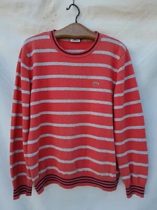 Lacoste Striped Sweater Men Large Orange Wool Mix Embroidered Logo Made in Spain - Picture 1 of 9