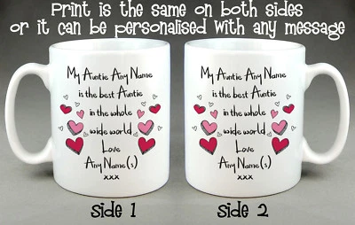 THE LANARK PRINT CO. PERSONALISED BEST AUNTIE WHOLE WIDE WORLD MUG CUP - MOTHER'S DAY BIRTHDAY GIFT