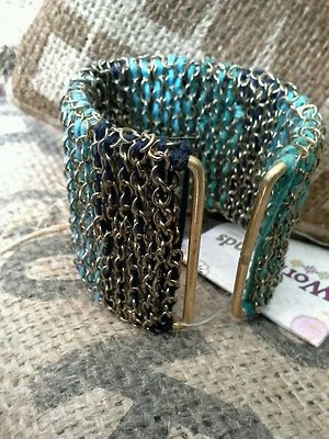 Brazalete de latón boho cadena roscada verde azulado ombre hecho a mano World Finds  Foto 1 de 4