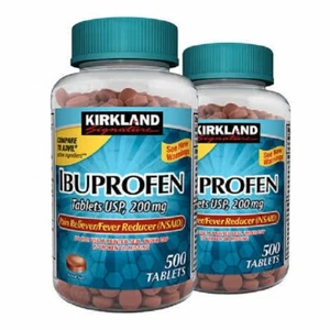 2-Pack Kirkland Ibuprofen 200 mg 500 ct Btl Each=1000 Tablets ~ Compare To Advil - Picture 1 of 3