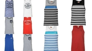 Mens Lee Cooper Lightweight Striped Yarn Dye Vest Top Size M L XL XXL SLEEVELES - Picture 1 of 22
