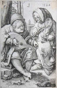 KUPFERSTICH MUSIKANTEN EHEPAAR LEYDEN LUCAS ORIGINAL MONOGRAMM DATIERT 1524 - Picture 1 of 10