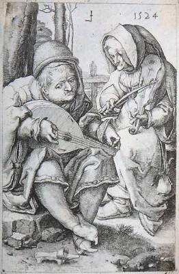 KUPFERSTICH MUSIKANTEN EHEPAAR LEYDEN LUCAS ORIGINAL MONOGRAMM DATIERT 1524 - Bild 1 von 4