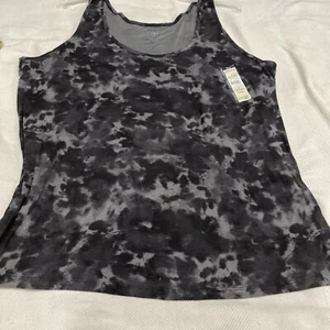 TERRA & SKY BLACK/GRAY ABSTRACT SCOOP NECK Stretch Layering Tank Top Sz 3X - Picture 1 of 2