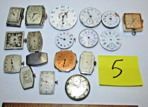 VINTAGE MENS WATCH MOVEMENT DIAL BACK PART LOT GRUEN ELGIN BULOVA..PARTS/REPAIR - Picture 1 of 5