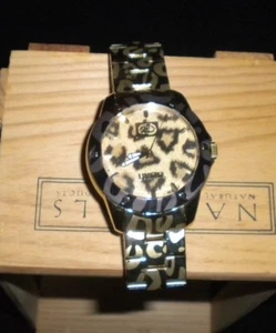 MARC ECKO UNLTD GOLD TONE LEOPARD LYNX 3 HAND BRACELET WATCH E-16517G1 PRE-OWNED - Picture 1 of 4
