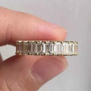 4 kt Smaragdschliff zertifizierter im Labor gezüchteter Diamant volles Ewigkeitsband 14 kt Gelbgold - Bild 1 von 19