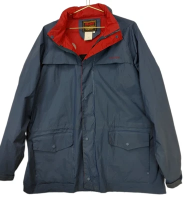 Stearns Drywear Large Navy Red Hooded Waterproof Boat Rain Fishing Jacket Coat - Image 1 of 4