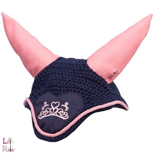 Fliegenschleier/Schalldämpfer Die Prinzessin und das Pony marine/pfirsich eng gestrickt gehäkelt - Bild 1 von 8