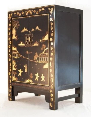 Antique Chinese Black and Gold Lacquer Corner Cabinet - Image 1 of 3