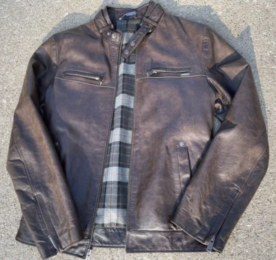 Chaqueta Guess Cuero Genuino Estilo Moto Hombre De Colección Pequeña Moto Marrón Foto 1 de 4