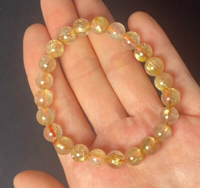 Natural Golden Rutilated Crystal Super Energetic Beaded Stretch Bracelet 8mm - Image 1 of 4