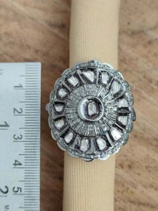 Large Uncut Raw Diamond Oxidized Ring 925 Sterling Silver Antique Victorian Ring - Picture 1 of 10