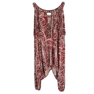 Top túnica Free People talla pequeña rojo y gris con cuentas buenos días hombro frío - Imagen 1 de 10