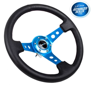 Volante NRG cuero negro y radios azules 350 mm 3" plato profundo RST-006-BL - Imagen 1 de 1