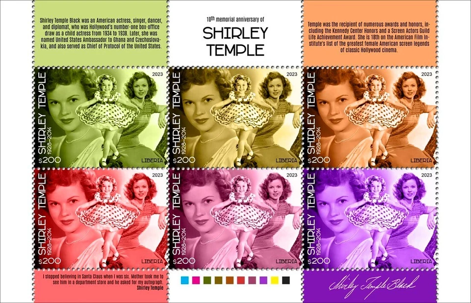 10th Memorial Anniversary of Shirley Temple MNH Stamps 2023 Liberia M/S - Image 1 of 1