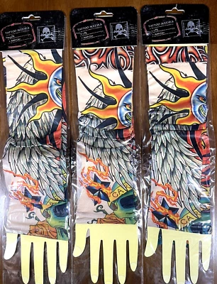 3 Pares Mangas Tatuaje Halloween Día de los Muertos MOTERO PUNK ROCKERO DISFRAZ Foto 1 de 4