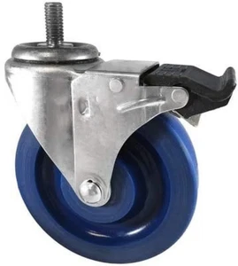 - 5" X 1.25" Blue Solid Polyurethane Wheel - 1/2"-13X1" Threaded Stem - Total Lo - Picture 1 of 12
