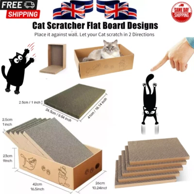 CA&T Cat Box Scratcher Scratching Board Pad Heavy Duty Corrugated Cardboard Kitten UK
